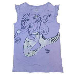 Girl's Toddler Old Navy Purple Mermaid Tank Top Shirt Size 5T Ruffle Sleeve Glit